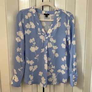 Ann Taylor Sky Blue and White Floral Blouse